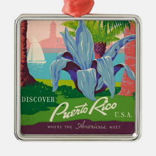 Discover Puerto Rico Vintage Travel Art Metal Ornament