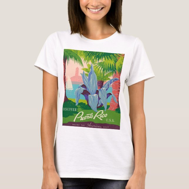 Discover Puerto Rico Vintage Travel Art T-Shirt (Front)