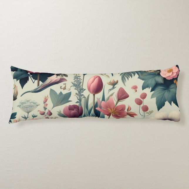 Discover Stunning Spring Floral Botanical Pattern Body Pillow (Front)