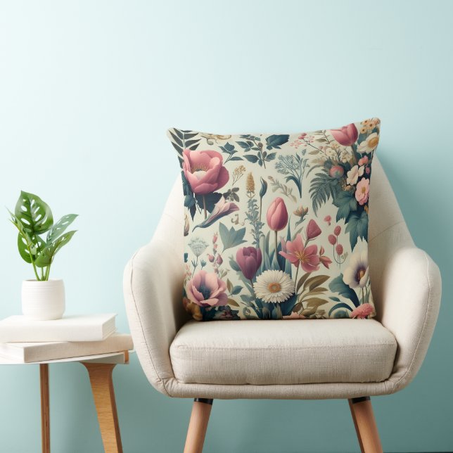 Discover Stunning Spring Floral Botanical Pattern Throw Pillow (Chair)