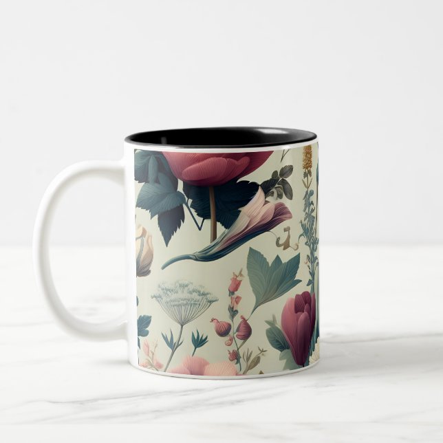 Discover Stunning Spring Floral Botanical Pattern Two-Tone Coffee Mug (Left)
