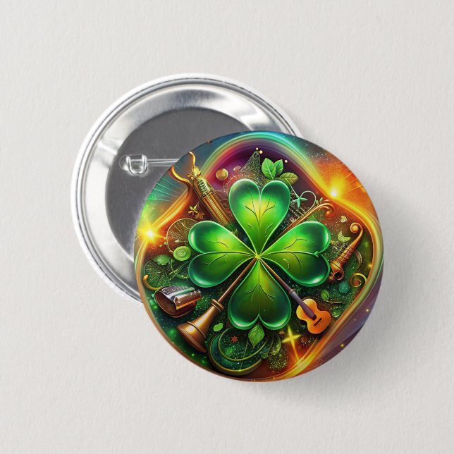 Discover the Perfect Harmony of Shamrock, Musical  2 Inch Round Button (Front & Back)