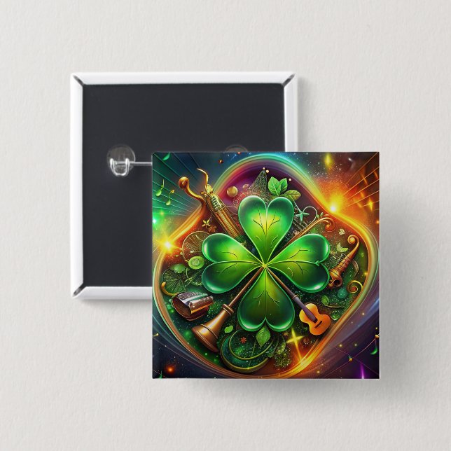 Discover the Perfect Harmony of Shamrock, Musical  2 Inch Square Button (Front & Back)