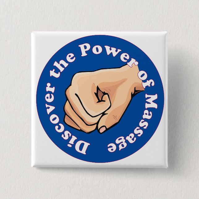 Discover the power of massage 2 inch square button (Front)