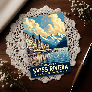 Discover The Swiss Riviera Vintage Travel Postcard