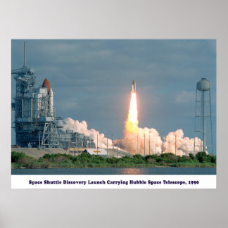 Discovery Carrying Hubble Telescope 1990 Poster