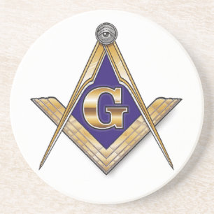 Discreet Blue Square & Compasses Coaster