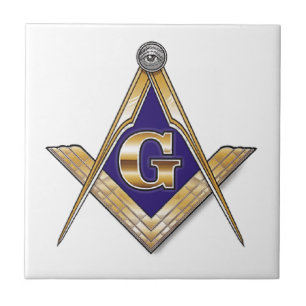 Discreet Blue Square & Compasses Tile