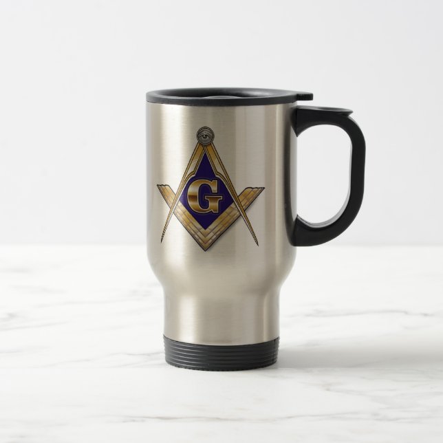 Discreet Blue Square & Compasses Travel Mug (Right)