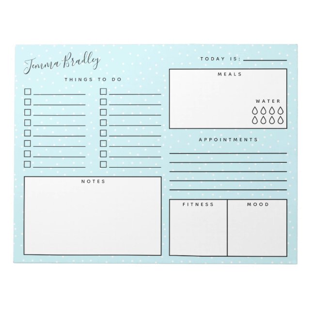 Discreet White Dots Blue Daily Organizer Notepad (Front)