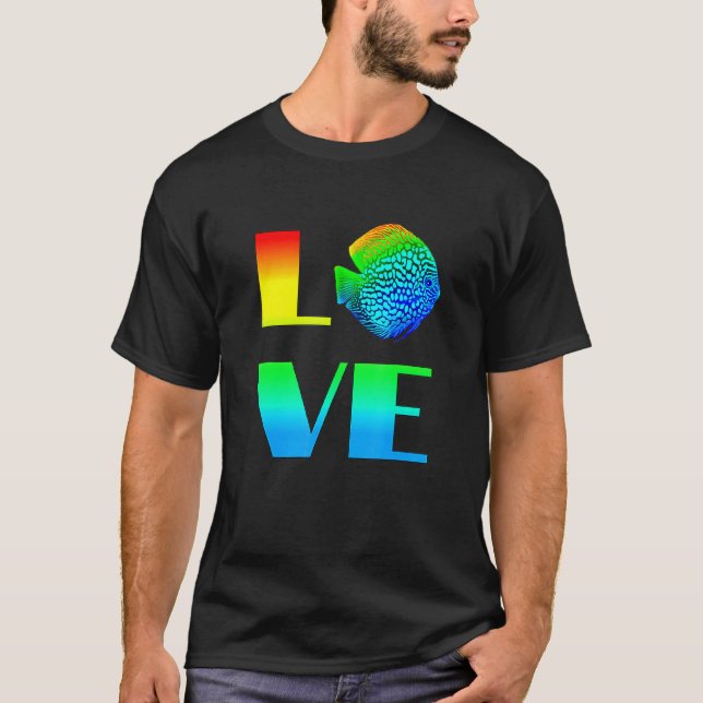 Discus Fish Rainbow Love Exotic Aquarium Fish T-Shirt (Front)