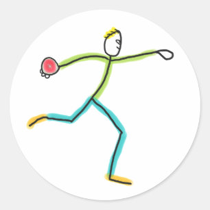Discus Throw Stickman Classic Round Sticker