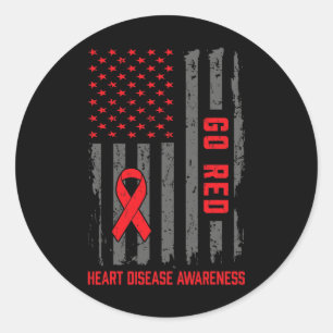 Disease American Flag Go Red Heart Disease Awarene Classic Round Sticker