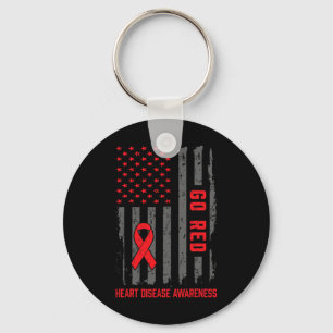 Disease American Flag Go Red Heart Disease Awarene Keychain