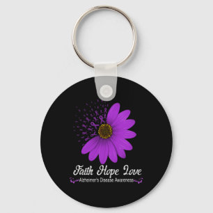 Disease Awareness Faith Hope Love Purple Ribbon Keychain