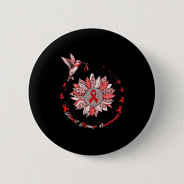 Disease Awareness Sunflower Hummingbird Ribbon  2 Inch Round Button (Front)