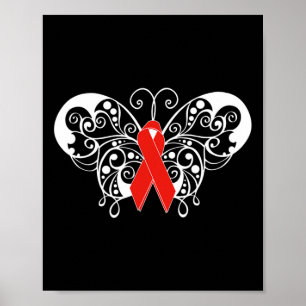 Disease Awareness T Shirt Red Ribbon Butterfly  Poster