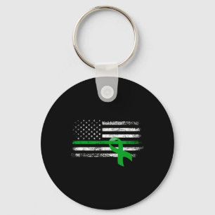 Disease Awareness Us Flag Support Squad Green Ribb Keychain