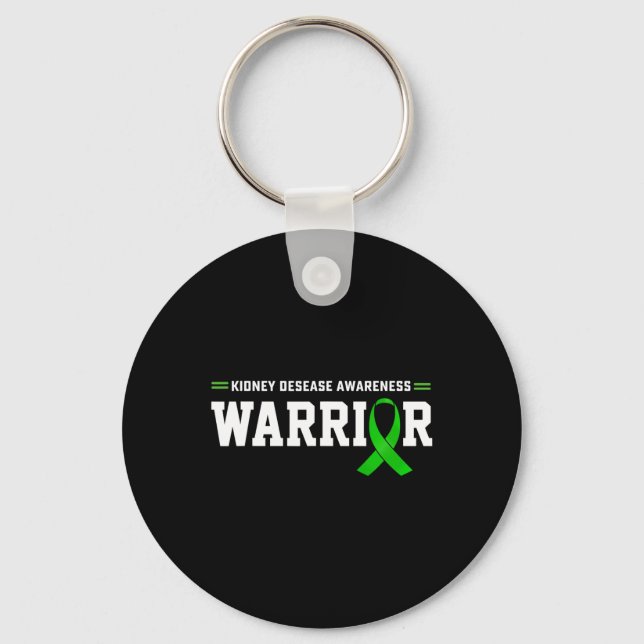 Disease Awareness Warrior Support Month Green Ribb Keychain (Front)