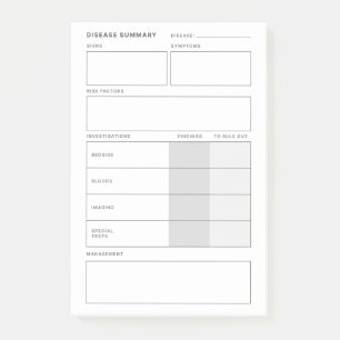 Disease Summary Medical Nursing Student Post-it Notes