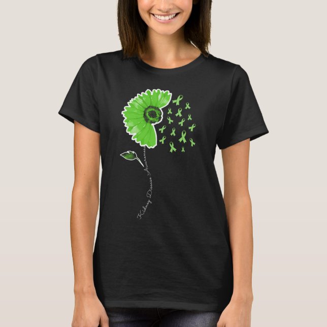 Disease Warrior Green Ribbon Sunflower Cute  T-Shirt (Front)