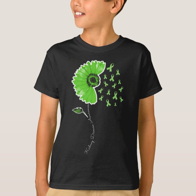 Disease Warrior Green Ribbon Sunflower Cute  T-Shirt (Front)