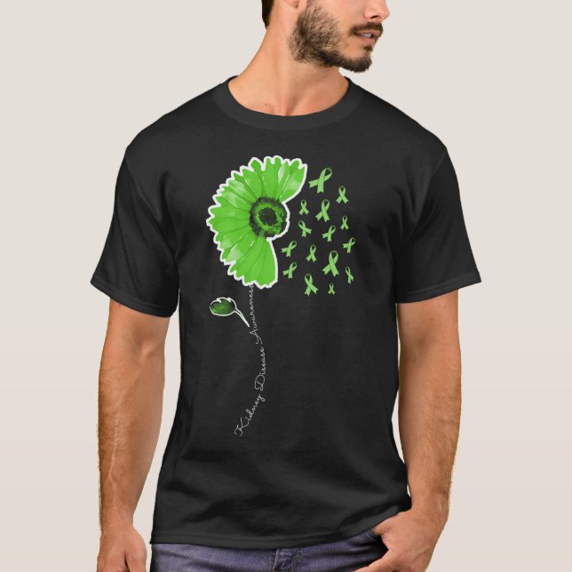 Disease Warrior Green Ribbon Sunflower Cute  T-Shirt (Front)