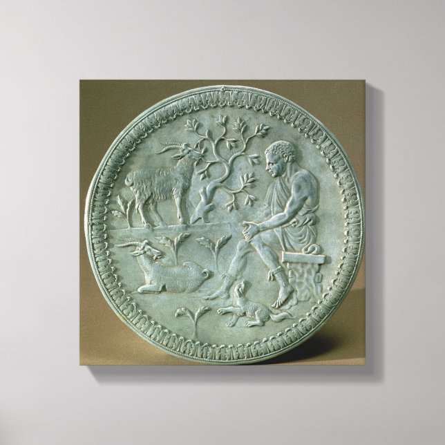 Dish depicting herdsman, goats and dog canvas print (Front)