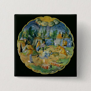 Dish depicting the gathering of manna 2 inch square button