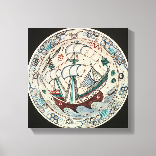 Dish painted with a ship canvas print (Front)