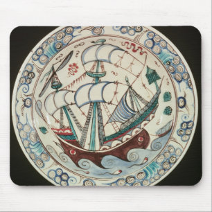 Dish painted with a ship mouse pad
