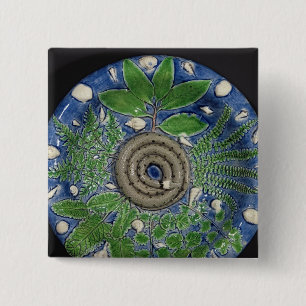 Dish, Palissy Ware 2 Inch Square Button