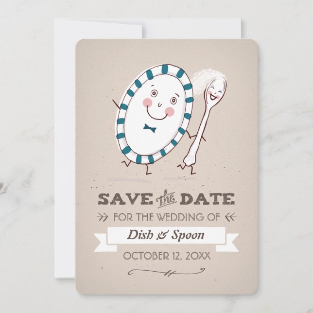 Dish Runs Away with Spoon Wedding Save the Date (Front)