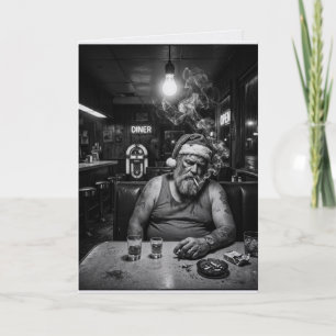 Dishevelled Santa Diner Smoking Dark Christmas Card