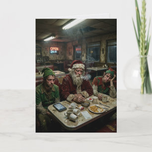Dishevelled Santa Elves Diner Dark Humour Card