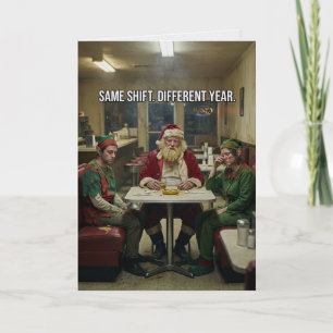 Dishevelled Santa Elves Diner Dark Humour Card