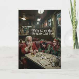 Dishevelled Santa Elves Diner Dark Humour Card
