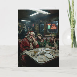 Dishevelled Santa Elves Diner Dark Humour Card