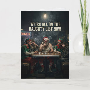 Dishevelled Santa Elves Diner Dark Humour Christma Card