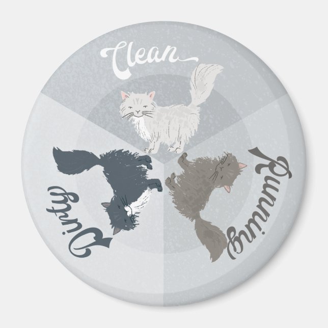 Dishwasher Clean Dirty Running Cute Cats Magnet (Front)