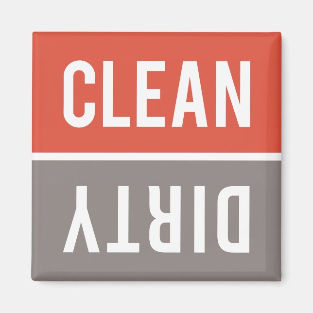 Dishwasher Magnet CLEAN | DIRTY - Red Orange Grey (Front)