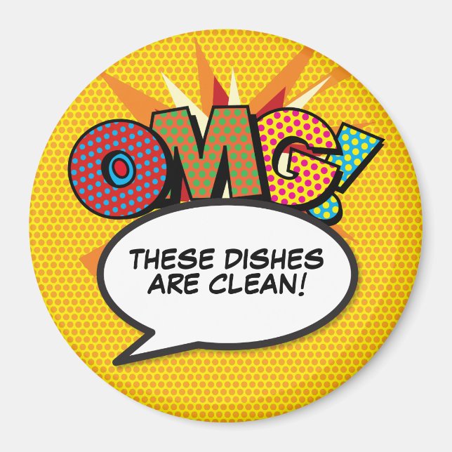 Dishwasher OMG Clean Dishes Fun Retro Comic Book Magnet (Front)