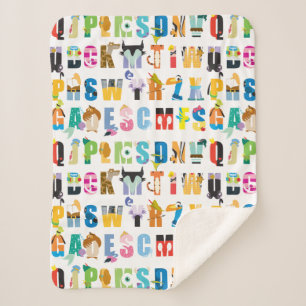 Disney Alphabet Mania Pattern Sherpa Blanket