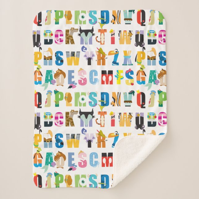 Disney Alphabet Mania Pattern Sherpa Blanket (Front)