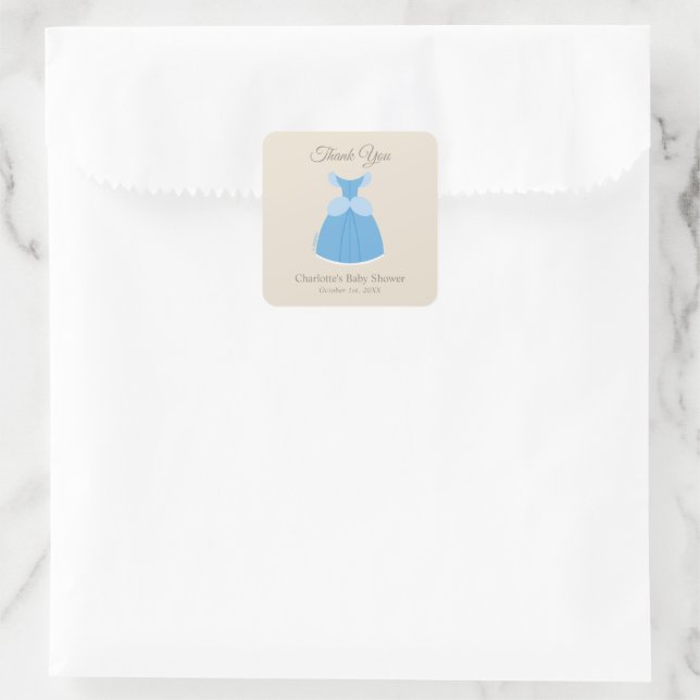 Disney Cinderella Dress | Girl Baby Show Thank You Square Sticker (Bag)
