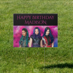 Disney Descandants Birthday Garden Sign<br><div class="desc">Celebrate your Descendants fan’s special day with this bold and colourful birthday yard sign featuring Mal, Evie, and Uma from Disney’s Descendants. The design showcases the three iconic characters standing confidently against a swirling pink and purple smoky background. Above them, the text reads “Happy Birthday Madison” in striking magenta lettering...</div>