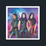 Disney Descendants Birthday Napkin<br><div class="desc">Add an adventurous touch to your celebration with this vibrant Disney Descendants birthday napkin featuring Mal, Evie, and Uma standing confidently against a dreamy purple and pink backdrop with the Auradon castle in the distance. Each character showcases her signature bold style and colourful hair, capturing the magic and attitude that...</div>