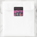 Disney Descendants Birthday Square Sticker<br><div class="desc">Add a magical finishing touch to your party favours with this Disney Descendants birthday sticker featuring Mal, Evie, and Uma. The design includes the three beloved characters standing together in front of a swirling pink and purple smoky background. Above them, bold magenta text reads “Happy Birthday Madison” against a sleek...</div>
