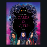 Disney Descendants Cards & Gifts Birthday  Poster<br><div class="desc">Guide your party guests in style with this Disney Descendants cards and gifts sign featuring Mal, Evie, and Uma. The design showcases a dramatic ornate purple frame with swirling flourishes surrounding a black centre panel that reads “Please Place Cards & Gifts Here” in bold magenta and white lettering. The top...</div>