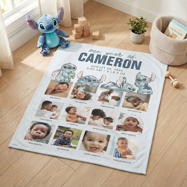 Disney Lilo & Stitch One Year Of Photo Milestone Fleece Blanket (Creator Uploaded)